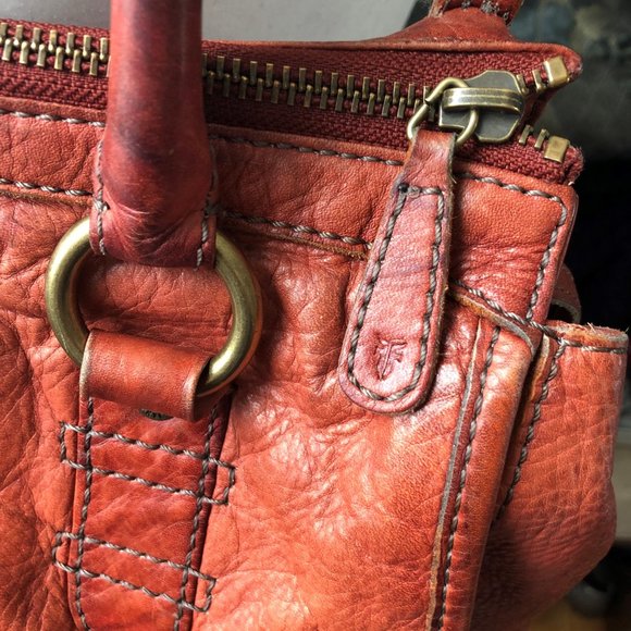 Vintage FRYE Leather Convertible Crossbody/ Shoulder/ Handbag Orange Sangria - Picture 9 of 9